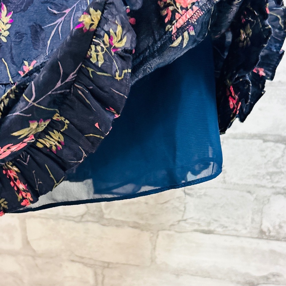 NWT Rebecca Taylor Vie Fleur Silk Blend Floral Jacquard Ruffle Dress Navy Pink 8 - Picture 5 of 9